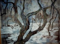 Apple tree in winter, 70 x 50, monotype, 2004