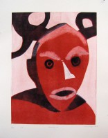 mask with horn, monotype with templates, 50 x 70