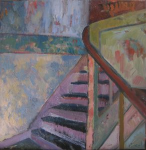 Tiger on the stairs, 40 x 40, oil on canvas, 2013